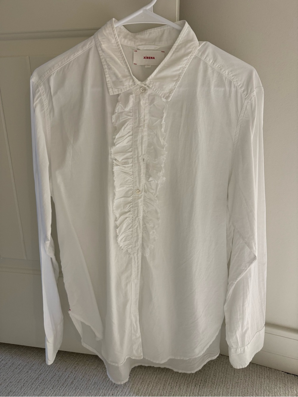 Xirena White Ruffle Front Button-Up Shirt Medium
